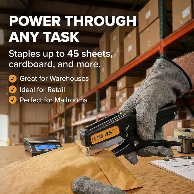 Bostitch B8 Heavy Duty Plier Stapler, 2-45 Sheet Capacity, No-Jam Technology, All-Metal Construction, Full Strip 210 Staple Capacity, Uses 1/4” & 3/8” B8 PowerCrown Staples, Black