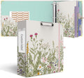 3 Ring Binder 3 Inch, Cute Round Ring Binder with 6 Tab Dividers & Label Stickers, Low Profile Clipboard with Storage, Fashion Binder for School Office Supplies (Garden Flowers)