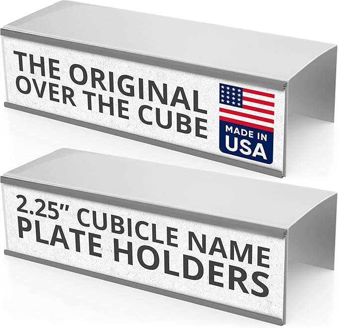 Over the Cube The Original Quality Aluminum, Changeable Cubicle Nameplate Holder, Satin Silver Base, and Polished Yellow Gold Name Plate Holder, (2.25" cubicle wall depth) - Made in the USA
