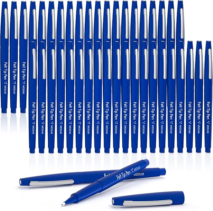 Lelix Felt Tip Pens, 40 Blue Pack, 0.7mm Medium Point, Felt Tip Markers Pens for Journaling, Writing, Note Taking, Planner, Perfect for School Office and Art Supplies