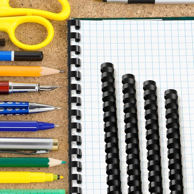 Yunsailing 150 Pack Plastic Binding Combs Plastic Binder Comb Ring 19 Ring Binding Spines Letter Size Spiral coils for Notebook Calendar(5/8 in,Black)