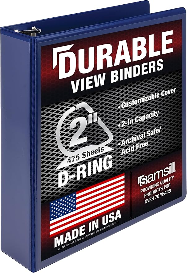 Samsill Durable 2 inch 3 Ring Binder, D Ring Binder, 100% Recycled Chipboard, Blue