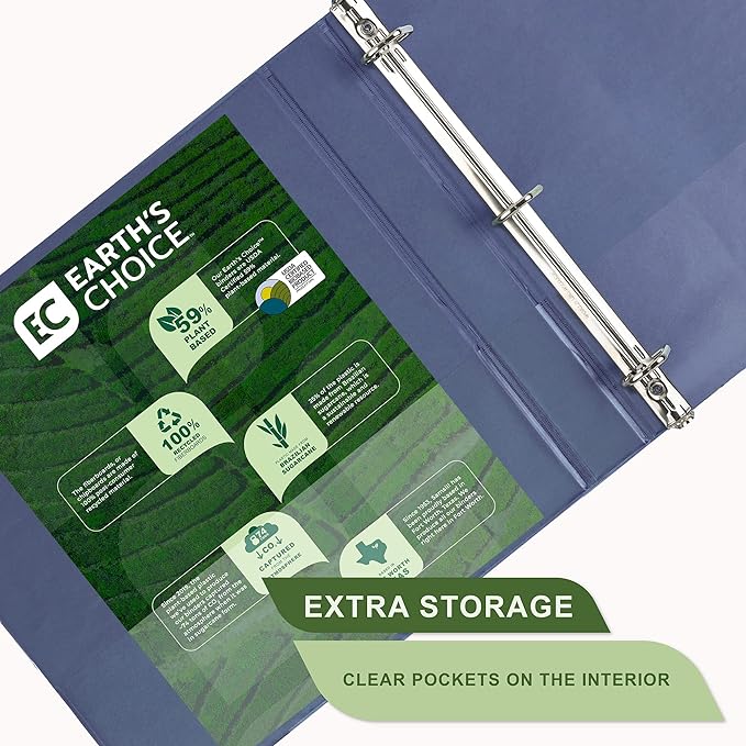 Samsill Plant Based Durable D-Ring Binders – 0.5 Inch 3 Ring Binder with 125 Sheet Capacity, Eco Friendly School and Office Supplies (Single, Indigo)