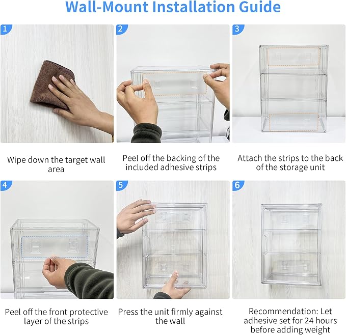 3-Tier Clear Acrylic Display Case for Figures, Wall-Mounted | Magnetic Door, 2 Removable Plates, Stackable Design, High Transparency Box, Display Cases for Collectibles