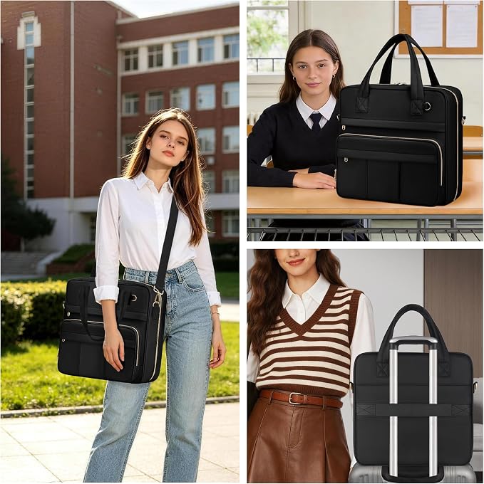 Zipper Binder | 3 Inch O-Ring, 600 Sheet Capacity Trapper Keeper with Shoulder Strap & Handle, Binder Bag with Multiple Storage Pockets, Fits 13" Laptop (Black)
