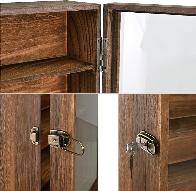 Ikee Design Wood Wall-Mounted Display Case with Glass Top & Lock | Display Shelves Case Shadow Box with lock,Tempered Glass Top Wall Mounted Display Your Valuable and Collection