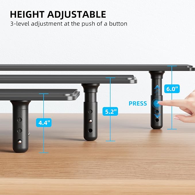 AFOOYO Dual Monitor Stand for Desk, Adjustable Height Wood Computer Riser, Ergonomic Monitor Shelf for Laptop, Printer, TV, Black - Large Storage Space, Sturdy Desk Organizer for Home & Office,Black