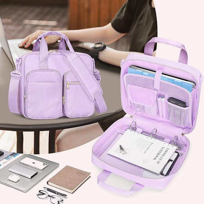 3 Ring Zipper Binder, 2 Inch Ring Binder Organizer Bag with Strap | Binder Bag Fits 13" Laptop & 500 Sheets, Detachable Shoulder Strap, Large Capacity Zip Up Portfolio Folder Bag for Office