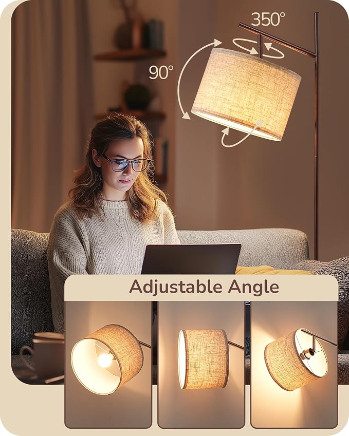 EDISHINE 64.7IN Brown Floor Lamp for Living Room with Remote, Standing Lamp | Foot Pedal Switch, 5CCT, Dimmable, Bulb Included, Adjustable Head, Sturdy Base, Modern for Living Room, Bedroom