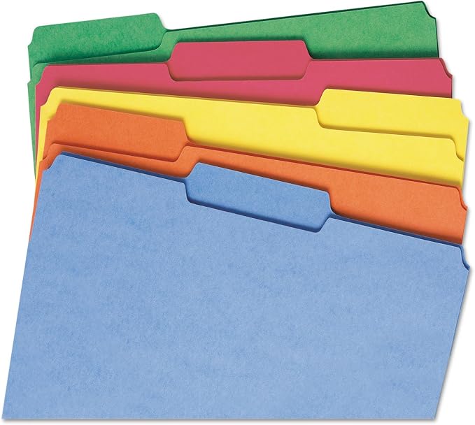 Smead File Folder, Reinforced 1/3-Cut Tab, Letter Size, Assorted Colors, 100 per Box (11993) | Premium colored stock, two-ply reinforced tabs in 3 positions, color-coded home and office drawer filing, SFI certified