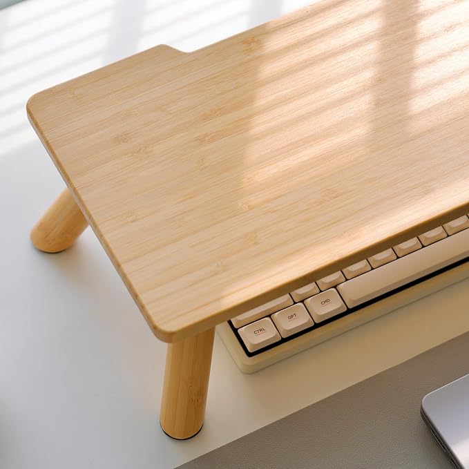 Bamboo Monitor Stand Riser with Cable Routing Slot and Storage | 23.6-inch Wide, Ergonomic Desk Shelf, Natural Wood Desktop Organizer for Monitor Laptop Printer, Home Office Accessory