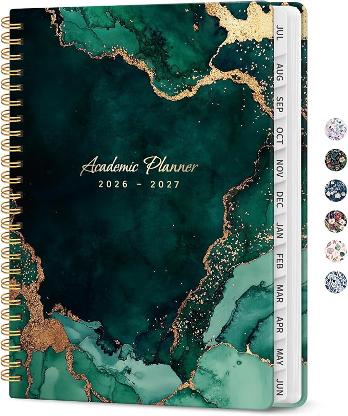 Taja Planner 2026-2027, Jul 2026-Jun 2027 Monthly & Weekly Calendar Planner | 6.3" x 8.5", Hardcover Academic Calendar, Teacher Student Agenda Book with Tabs, School Office Supplies, Emerald Drift