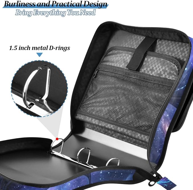Dragon Pattern 3 Ring Zipper Binder with Shoulder Strap & Handle 2 Inch D-Ring Zippered Binder Bag with Multiple Pocket & Pencil Pouch, Binder Organizer for School or Office