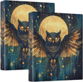 Owl Moon Moth Moon 3 Ring Binder with 2 Interior Pockets 1.5 inch Binders 3 Ring Heavy Duty Fit 8.5" x 11" Letter Size for Office School, 2 Pack
