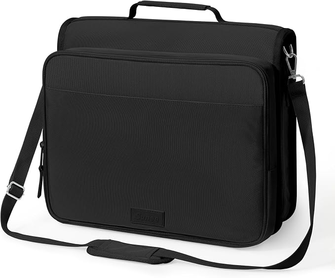 SUNEE Zipper Binder with 2-Inch O-Rings, 13-Inch Laptop/Tablet Sleeve, 450 Sheet Capacity, Sturdy Carry Handle & Adjustable Shoulder Strap, Schoo & Office Organizer, Black