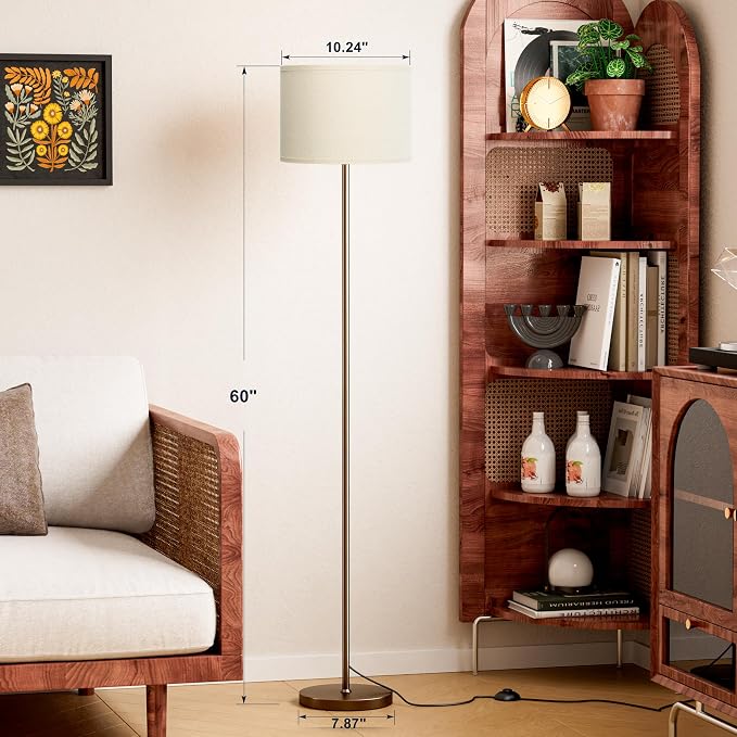 60'' Modern Floor Lamp with Shade, Tall Lamps for Living Room, Bedroom, Office, Dining Room, Beige Shade with Brown Pole(Without Bulb)