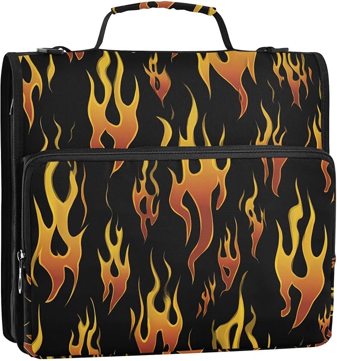Yellow Orange Fire Flames 3 Ring Binder Bag 1.5 inch Binder Organizer with Zipper Shoulder Strap 500 Sheet Documents Storage for School Office