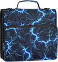 Blue Black Electric Lightning 3 Ring Binder Bag 1.5 inch Binder Organizer with Zipper Shoulder Strap 500 Sheet Documents Storage for School Office