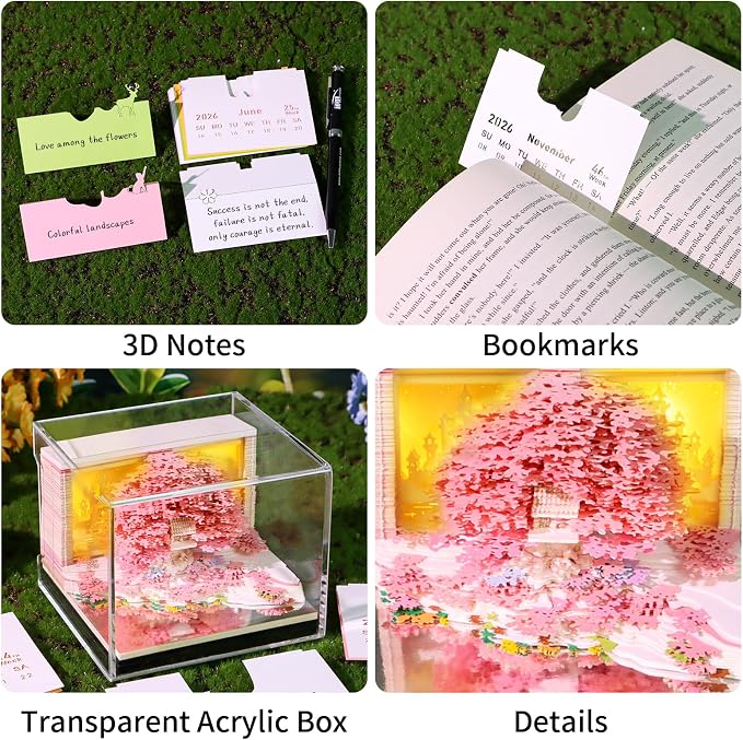 3D Time Piece Calendar, 2027 Desk Calendar With LED Light, 3d Tree Memo Pad Creative Desk Calendar, Christmas Gift for Colleague Friend, Desktop Decoration