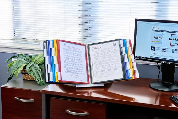 Durable Desktop Reference System with 10 Double-Sided Panels - Letter-Size 8.5" x 11" Inches - Assorted Colors SHERPA Design - Desk Reference Organizer