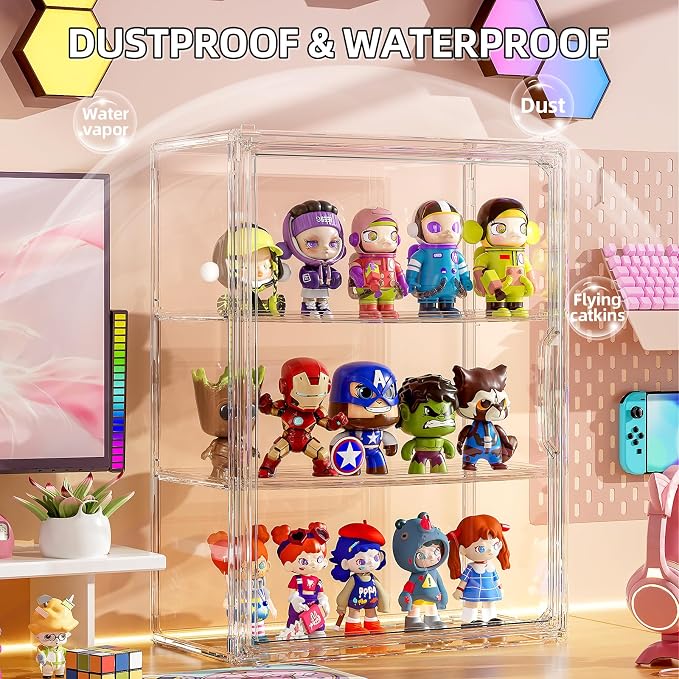 3 Tiers Clear Display Case for Figures Collectibles 2 Pack Wall Mounted Hobby Figurine Display Case, Display Box for Action Figures, Car Model, Funko