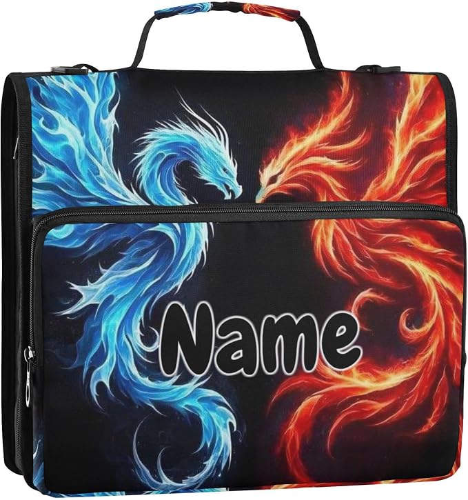 Custom Dragon Phoenix 3 Ring Binder Bag 1.5 inch Personalized Name Binder Organizer 500 Sheet Documents Storage for School Office