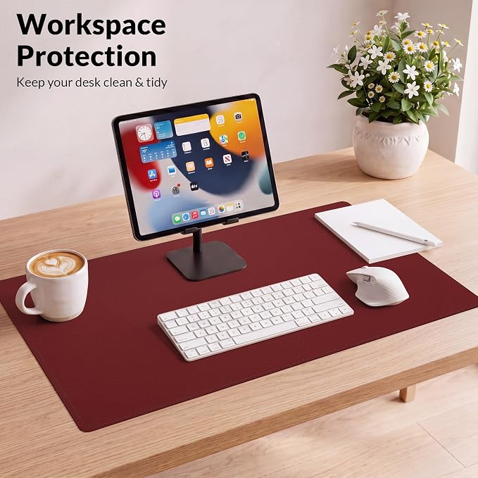 AFIING Cork Desk Mat, 35.4" x 17", Red,Desk pad Protector | Dual-Sided Cork & PU Leather, Large Mouse Pad, Non-Slip & Waterproof
