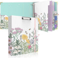 3 Ring Binder 2 Inch, Round Ring Binders with 6 Tab Dividers, 2 Interior Storage Pockets, Cute Low Profile Clipboard, Fashion School Office Supplies, Folders Organizer, Portfolio (Wild Flowers)