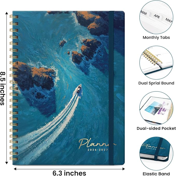 ZOTIA Academic Planner 2026-2027, Monthly & Weekly Jul 2026-Jun 2027 | Coastal Escape, 6.3" x 8.5" Calendar Planner for Women, Hardcover Pretty Organizer for Women, School Office Home Supplies