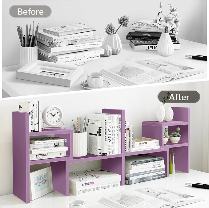 Jerry & Maggie Desktop Organizer Office Storage Rack Adjustable Wood Display Shelf Birthday Gifts Toy Home Decor Free Style Rotation Display True Natural Stand Shelf (Violet) | Wooden Desk Organizer, Cute Dorm & Cubicle Decor. Stores Makeup & Mini Plan...