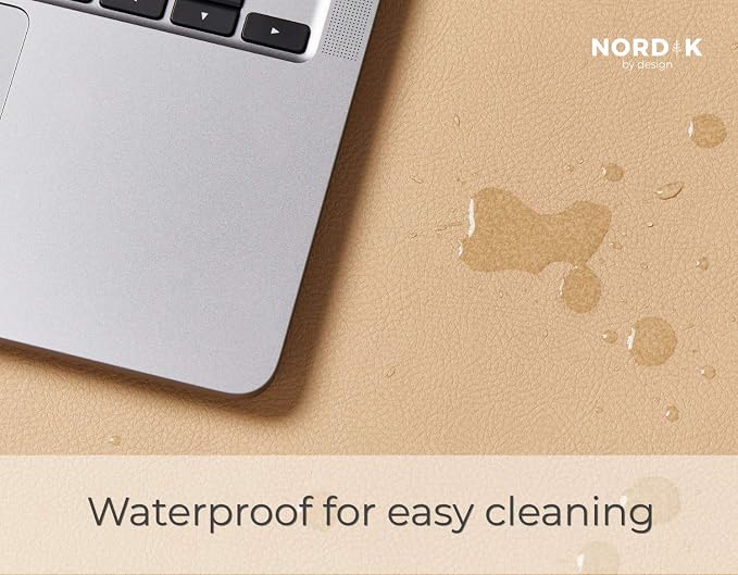Nordik Leather Desk Mat -Champagne Beige- Large Leather Desk Pad (35x17 in) | Premium Vegan Leather Desk Pad with Cable Organizer, Giftable, Extended Waterproof Mouse Mat, Non-Slip Desk Pad Protector
