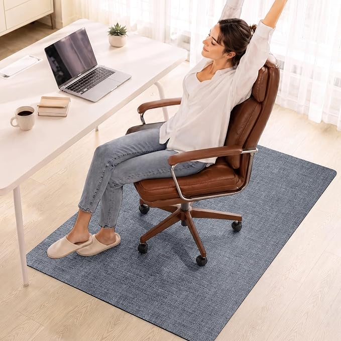 Office Chair Mat for Hardwood Floor Non Slip Protector Grey 35"x53" | PU Self-Adhesive Rolling Chair Mat for Under Desk, Large Duty Hard Floor Protectors for Wood/Tile, Desk Rug for Home Office