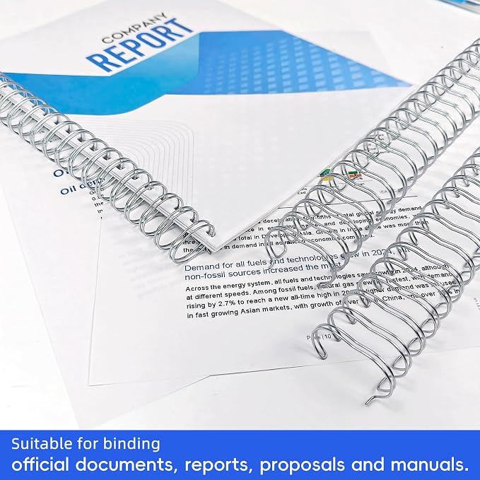 Rayson Double Loop Binding Wire Spines, 1" 2:1 Pitch, 21-Loop Silver, 50 Pack | Binds up to 240 sheets; 1" silver binding wire fits 2:1 pitch machines for Letter-size documents.