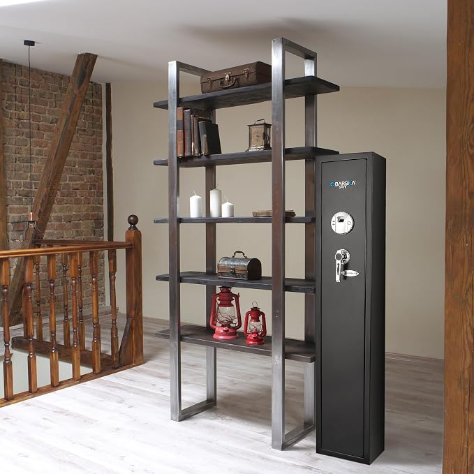 Barska Biometric Rifle Gun Safe – Quick Access Fingerprint Long Gun Safe for Home, DOJ Approved, Silent Mode, Removable Shelf, Backup Keys & Battery