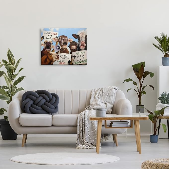 Protesting Cows Funny Country Farm, 24 x 30 Inch Canvas Wall Art | Stupell Industries · By Lucia Heffernan · Ready to hang · Farmhouse humor for any room · Made in USA
