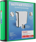 Staples Better Binder, 3 Inch D-Ring, Green, 600 Sheets, 2-Pack | Reinforced spine for durable organization in office, school, or presentations.