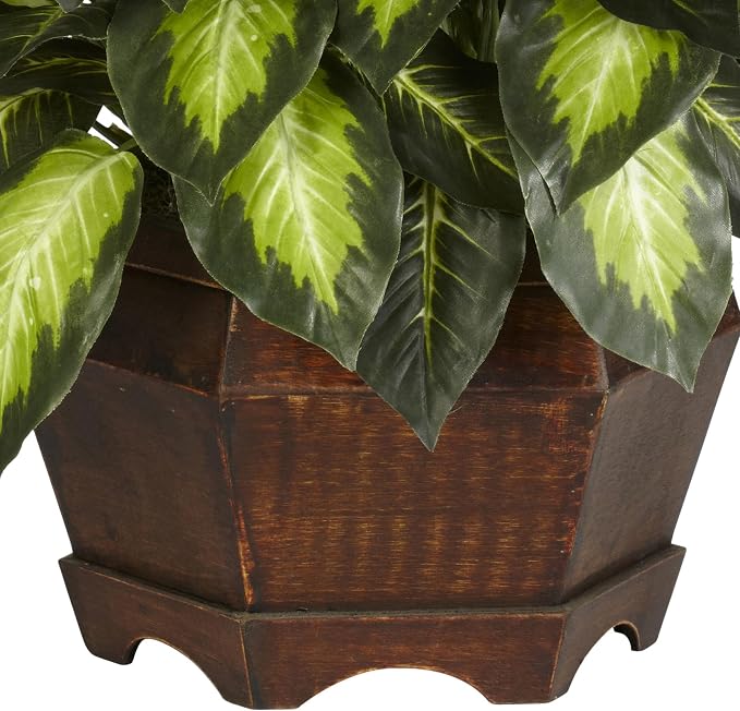 Nearly Natural 24 in Artificial Golden Dieffenbachia Plant with Pot | Variegated Foliage Silk Plant, Modern Hexagon Planter, Maintenance-Free Indoor Faux Greenery, Room Decor