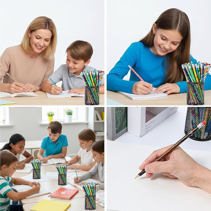 180 Pcs Colorful Wooden Pencils with Erasers, No.2 HB Multicolor Pencils Bulk for Learning Supplies, Rewards, Teacher Gifts & Party Favors
