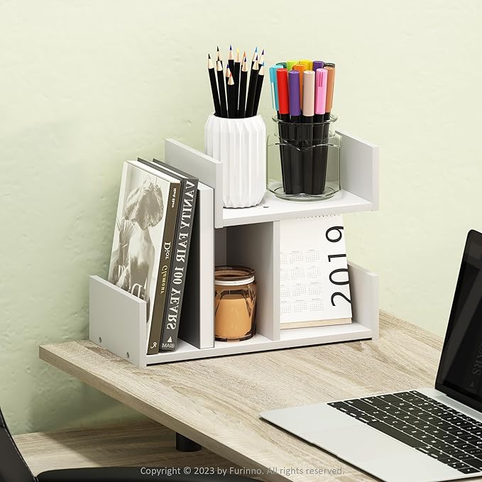 Furinno HERMITE Desk File Folder Organizers, 3-Shelf Desktop Office Organization Racks, Desk Top Display Book Shelf, for Paper, Office Supplies, Magazine, White