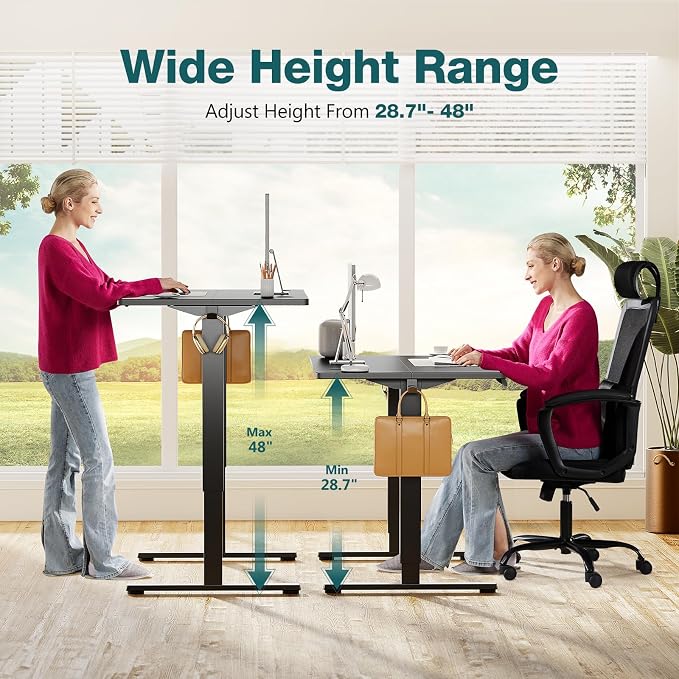 Sweetcrispy Electric Standing Desk, Computer Desk, 63x24 Inch | Adjustable Height, Splice Wood Board, 3 Memory Preset, Sit Stand Work Table for Home Office, Black
