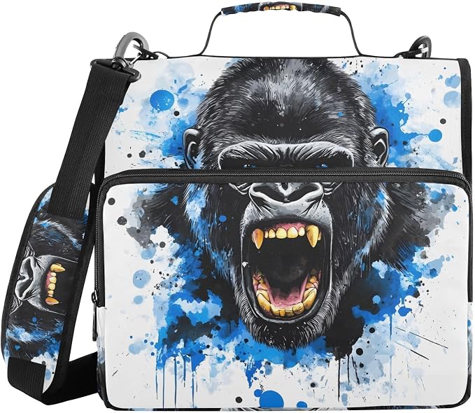 3 Ring Zipper Binder with Shoulder Strap King Kong Blue Face 1.5 inch Binders Keeper Large Capacity Multi Pockets for School Office Supplies