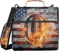 Fisyme American Football Ball in Fire and Water American Flag Zipper Binder 3 Ring with Zipper and Shoulder Strap Large Capacity Multi-Pocket Binder Organizer