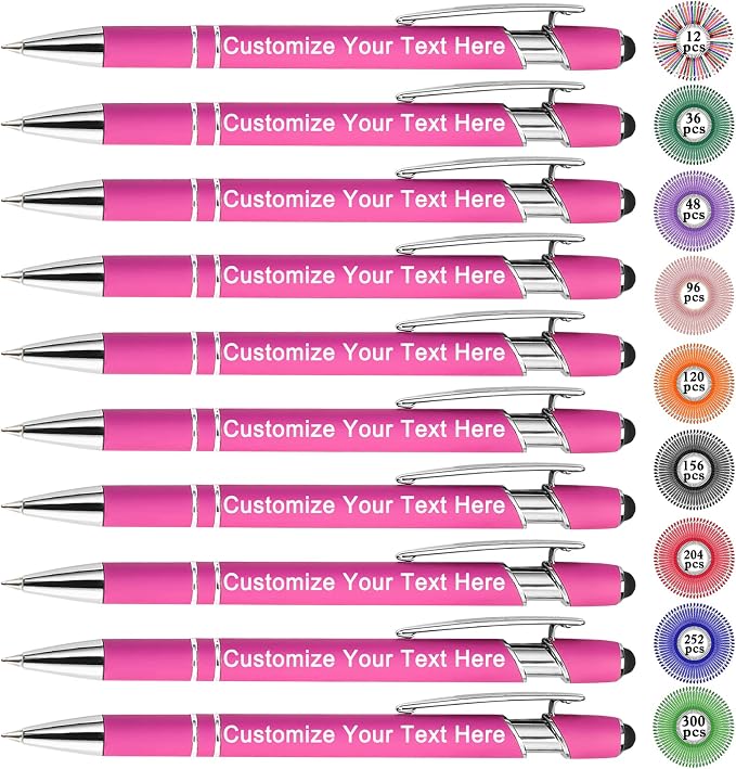 Qingxily Up to 300 Pcs Custom Pens Bulk Personalized Pens with Free Engraving Customized Stylus Ballpoint Pens with Your Name Text Message for Business Graduation Anniversaries-12 Pcs