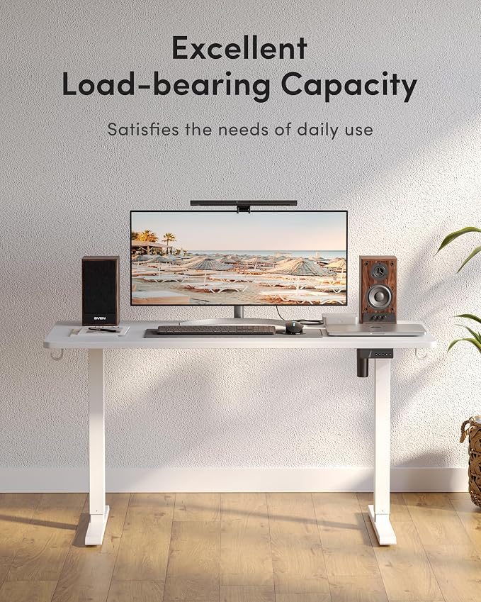 DESINO Standing Desk, 32 × 19 Inches Electric Height Adjustable, Sit and Stand Up, Computer Office Desk with Splice Board, White Frame/White TOP