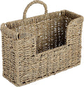 BTSKY Woven Hanging Magazine Holder, Seagrass Magazine Basket, Wall Mounted Storage Basket for Books & Files, Wall File Organizer Magazine Rack with Handle for Home & Office - 12x4.3x7.9 Inch