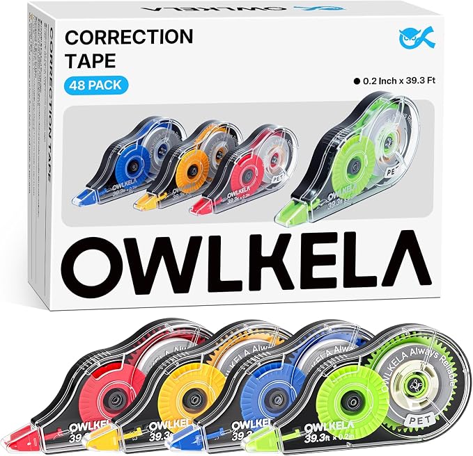OWLKELA 48Pcs Correction Tape, 39.3 Ft, Colored core