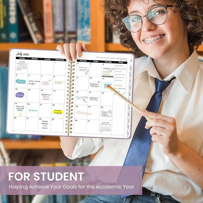 Taja Planner 2026-2027, Jul 2026-Jun 2027 Monthly & Weekly Calendar Book | 6.3" x 8.5", Hardcover Academic Calendar with Tabs, Teacher Student Agenda Book for School Office Supplies - Boho Purple