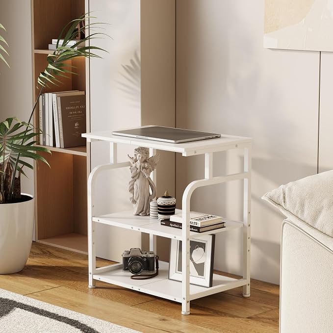 Unionly Large Rolling Printer Stand with Height Adjustable Shelf and Wheels | 3-Tier Rolling Printer Cart with Wheels, Heavy-Duty Wood Printer Table with strudy steel frame for Home Office,White