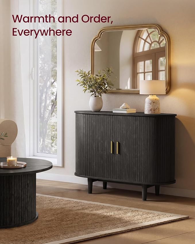 VASAGLE Storage Cabinet, Sideboard with Adjustable Shelves | Mid-Century Modern Buffet Cabinet, 39.4 x 15.7 x 29.5 Inch, for Living Room, Ebony, MIRIANA Collection ULSC621BE01