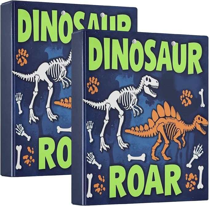 Dinosaur Roar Round Ring Binders 1.5 Inch Dragon Dino Skull 3 Ring Clipboard Binder for Office School Work Supplies File Folder Document 200 Sheet Capacity Easy Open 2 Pieces